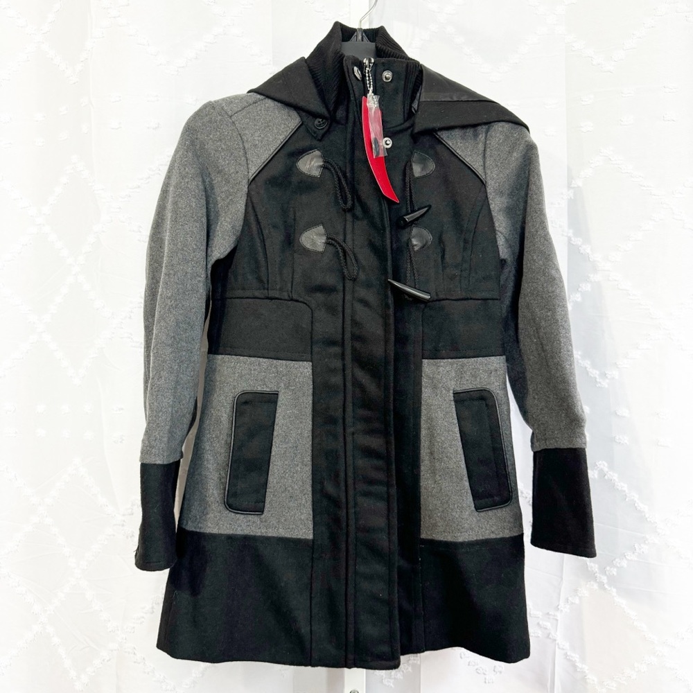 🐙 319. YOKI‎ Girls Outerwear Collection toggle coat with hood black gray Medium